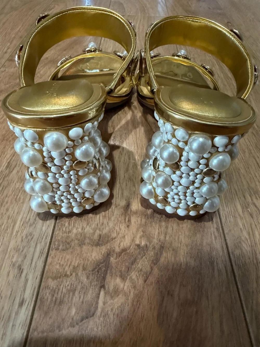 Gianni Bini Gold Pearl Ornament Slide Sandals - Picture 8 of 10